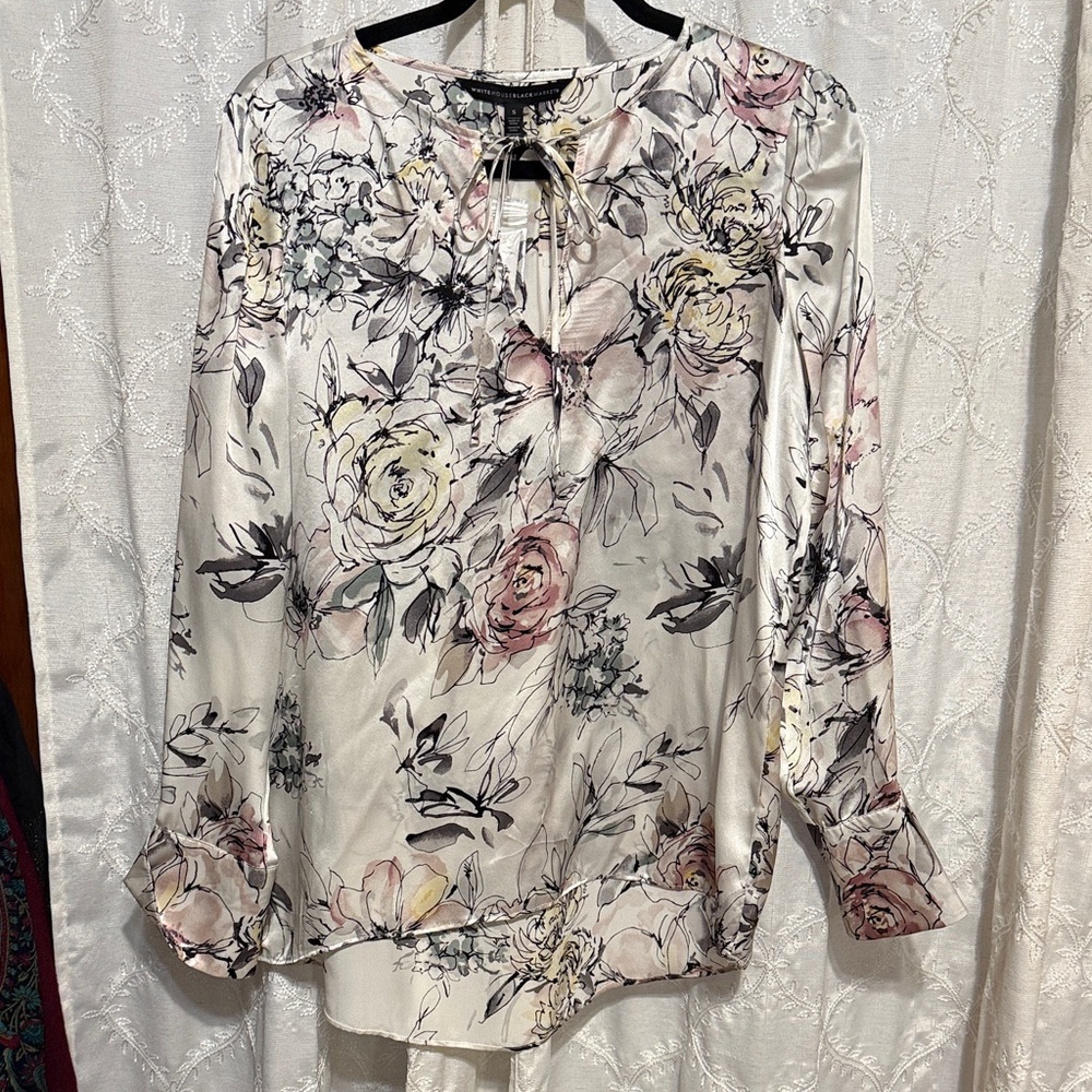 White House Black Market Floral Silk Blouse NWT